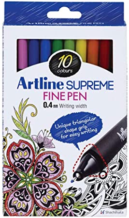 Artline 'Supreme Fine Pen' Fineliner Pens 0.4mm - Bright Vivid Colors For Technical Drawing - Pack 10