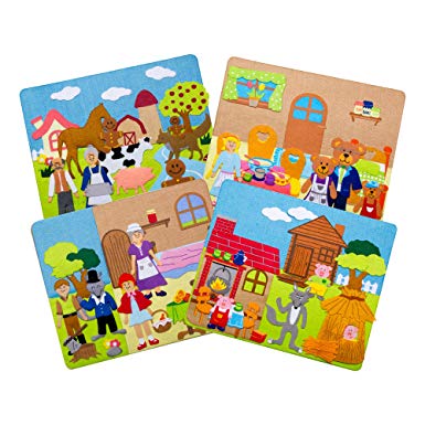 Sprogs Set of 4 Felt Storyboards w/Storage Bag, 3 Little Pigs, Gingerbread Man, Goldilocks, Red Riding Hood, SPG-ENA1021-SO