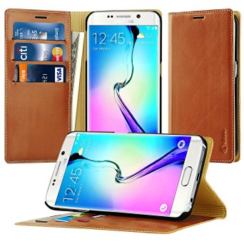 S6 Edge Case, Galaxy S6 Edge Case, Vakoo Flip Premium Leather Hard Back Case for Samsung Galaxy S6 Edge with 3 Card Slots and 1 Cash Pocket - Brown