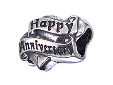 Zable Sterling Silver Happy Anniversary Pandora Compatible Bead / Charm