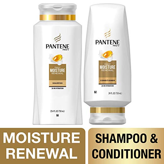 Pantene, Shampoo and Sulfate Free Conditioner Kit, Pro-V Daily Moisture Renewal for Dry Hair, 25.4 oz and 24 oz, Kit