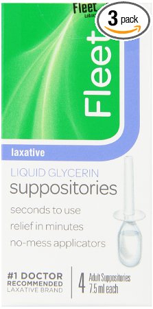 Fleet Liquid Glycerin Suppositories, 4 Count, 7.5 ml (Pack of 3)