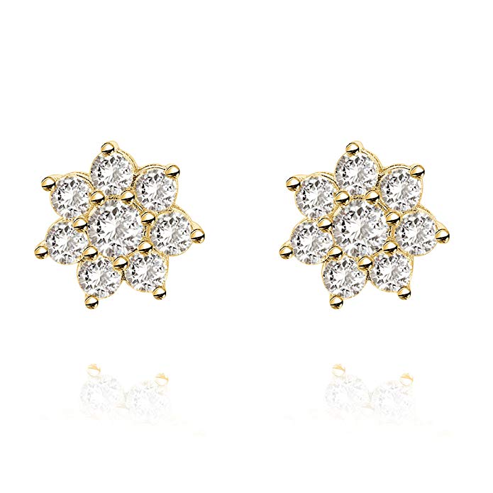 PAVOI 14K Gold Plated Sterling Silver Post Round Cluster CZ Simulated Diamond Stud Earrings