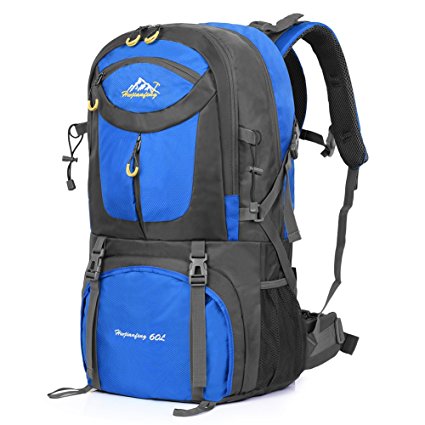 Vbiger 60L Hiking Backpack Waterproof Trekking Rucksacks with Rain Cover