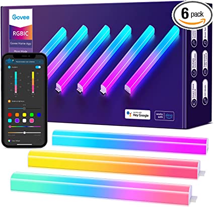 Govee RGBIC Smart Wall Light, Glide Lively Wall Lights, Multicolor Segmented Control, Music Sync, Home Decor LED Light Bars for Gaming and Streaming Work with Alexa and Google Assistant, 6 Pcs