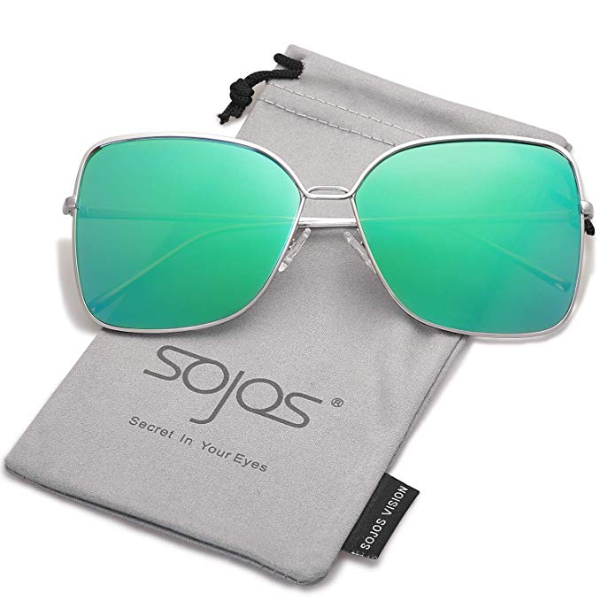 SOJOS Fashion Oversized Square Sunglasses for Women Flat Mirrored Lens SJ1082