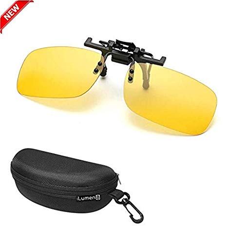 iLumen8 Best Shooting Glasses Night Vision Driving Yellow UV Safety Eye Protection Clip-On Fit-Over Prescription Glasses Riding Cycling