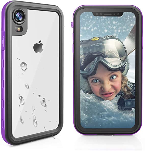 SYDIXON iPhone XR Waterproof Case, iPhone XR Case,Full Body Heavy Duty Shockproof Case with Built-in Screen Protector, Slim Dustproof Protective Case for iPhone XR (Purple Clear Cover)