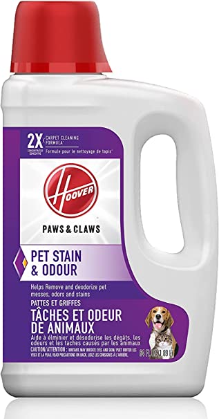 Hoover Paws & Claws Deep Cleaning Carpet Shampoo with Stainguard, Concentrated Machine Cleaner Solution for Pets, 64oz Formula, AH30925, White, Package may vary