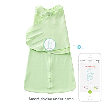 Sense-U SMART Baby Sleeping Bag: Monitor Your Baby's Breathing, Rollover with Audible Alarm for No Breathing Movement and Stomach Sleeping (Small, Green)