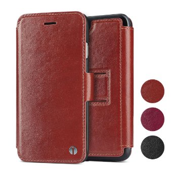 1byone Genuine Leather Wallet Stand Folio Case with Card Slot for iPhone 6  6s Plus Brown