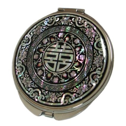 Mother of Pearl Chinese Charm Magnifying Compact Cosmetic Pocket Purse Makeup Mirror, 3.7 Ounce