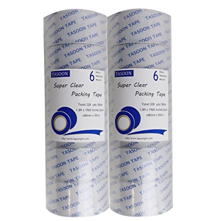 Adhesive Packing Tape 12 Rolls x 1.89 Inches x 1965 Inches, Ultra Clear, Heavy Duty Shipping Packaging Tape TASOON