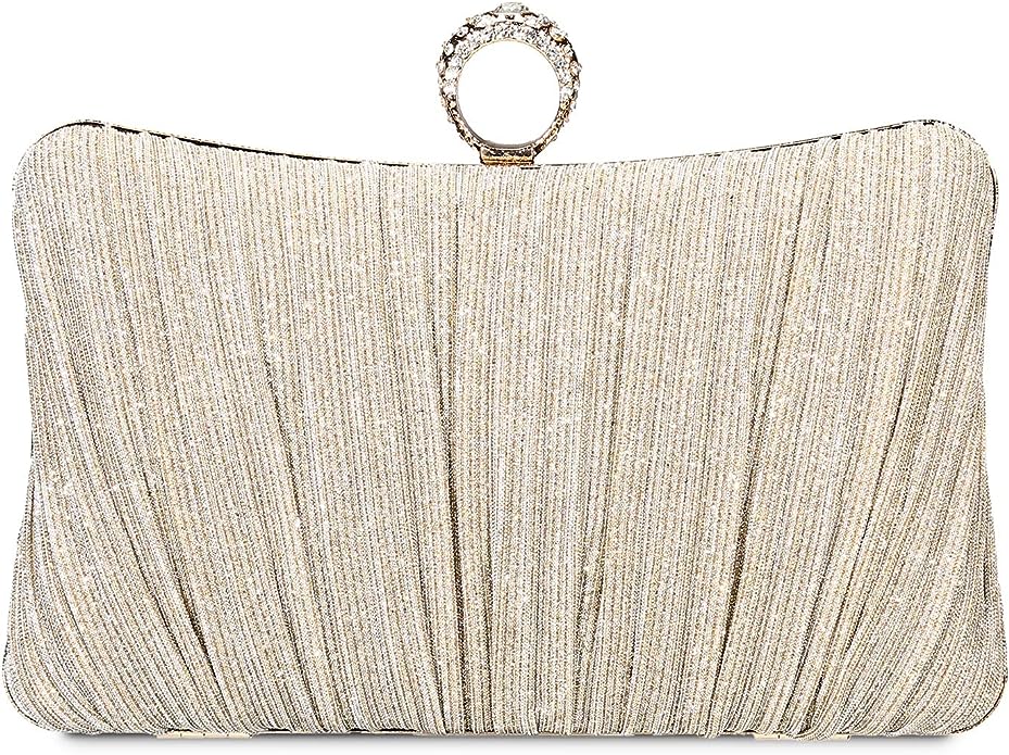 Tanpell Elegant Pleated Glitter Evening Bags Clutch for Women Formal Bridal Wedding Purse Prom Cocktail Party Handbags