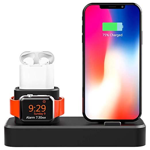 ROITON 3 in 1 Charging Stand Dock Station for Apple Watch iWatch Series 4/3/2/1, Stand Dock Charger for Airpods /iPhone Xs/X Max/XR/X/8/8Plus/7/7 Plus /6S /6S