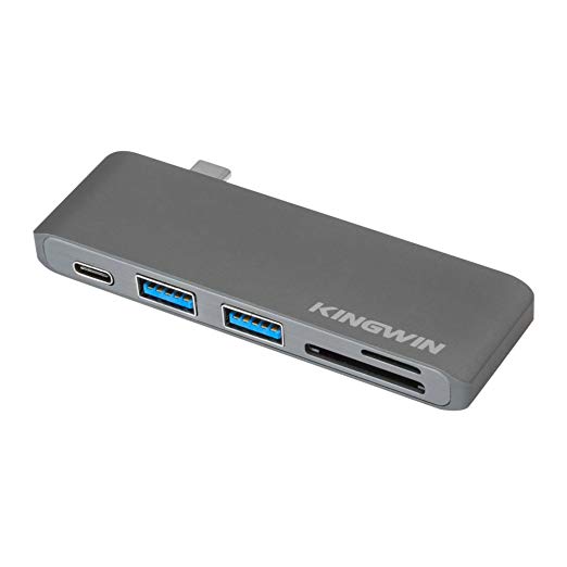 USB C Hub, USB Type C Kingwin Adapter with Type-C Power Delivery Port, 2 USB 3.0 Ports, Thunderbolt 3 USB-C Port, SD & Micro SD Card Reader. For MacBook Pro, and Other USB C Enabled Devices