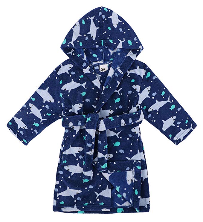 Verabella Boys Girls' Plush Super Soft Fleece Printed Hooded Bathrobes Robe