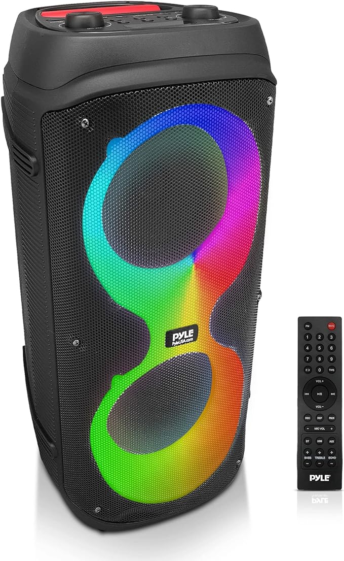 Pyle 280 Watt Max Party Portable Wireless Bluetooth Speaker with Subwoofer and Tweeters, MP3/ USB Port/AUX/FM Radio, Colorful LED Lights, Powerful Loudspeaker for Indoor and Outdoor Use