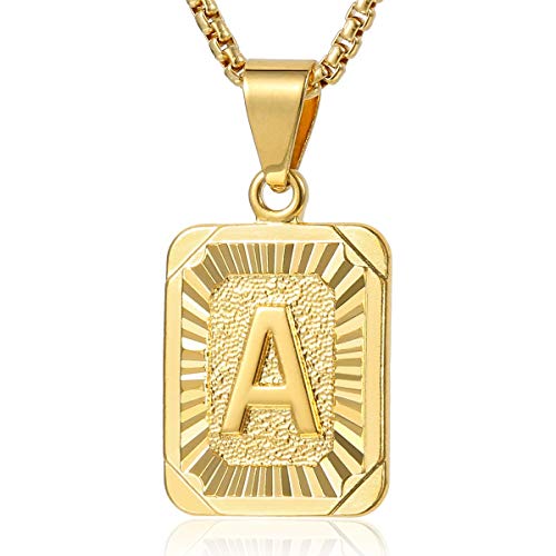 Trendsmax Square Capital Initial Letter A-Z Charm Pendant Necklace for Men Women Chain Rose Gold Filled Box Link