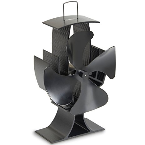 VonHaus Stove Fan 4 Blade Heat Powered for Fireplace, Wood / Log Burner – Black