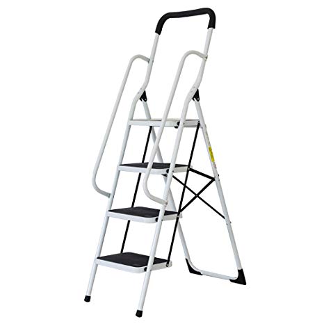 Lucky Tree Folding Step Ladder 4 Step Non-Slip Safety Step Stool with Side Handrails&nbsp;and Large Pedal Kitchen and Home Stepladder, 330 lbs Capacity