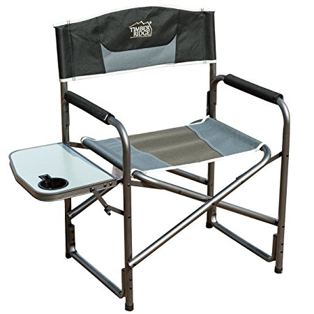 Timber Ridge Aluminum Portable Director's Folding Chair with Side Table Supports 300lbs