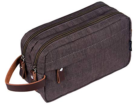 Men's Travel Toiletry Bag Dopp Kit - Dual Compartments with Handle (Mocha)