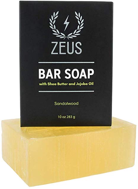 ZEUS XL Bar Soap for Body and Face with Shea Butter & Jojoba Oil, 10oz (Sandalwood)