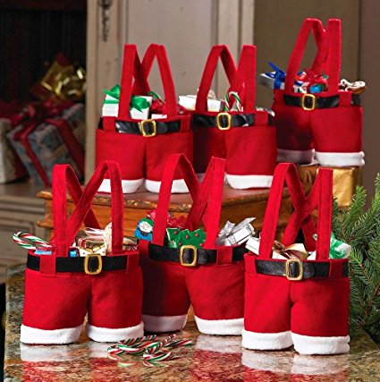 Homecube® Large Size Christmas Candy Bag Wine Holders Santa Pants Gift and Treat Bags with Handle Portable Candy Gift Baskets Gift Wrap for Wedding, Pack of 6 (10"L x 15"H)