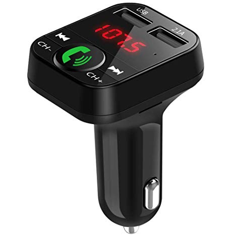 certainPL Bluetooth FM Transmitter Radio Car Kit Adapter With LED Display 5V 2.1A USB Car Charger Support TF Card and USB Flash Drive (Black)