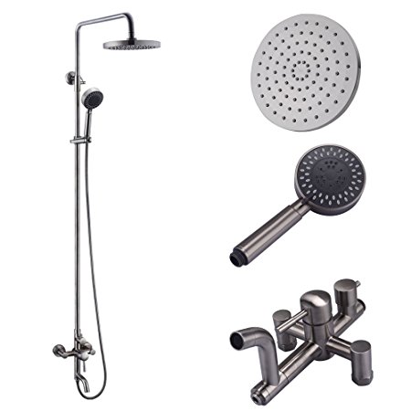 KES X6650A Bathroom SUS304 Stainless Steel Faucet Showering System Lead-Free with Rainfall Shower Head Adjustable Shower Bar Wall Mount TRIPLE FUNCTION, Brushed