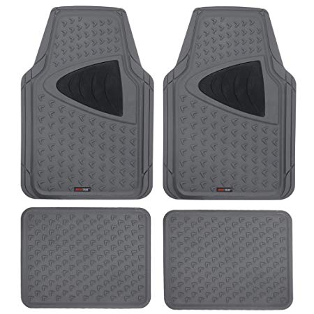 Motor Trend MT-644 Gray 100% Odorless Rubber Floor Mats for Car SUV Truck-4 Pieces Set 2 Tone Colors All Season