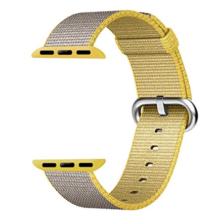 Hailan Apple Watch Band Series 1 Series 2,Fine Woven Nylon Wrist Strap Replacement with Classic Buckle for iwatch,38mm,Yellow&Light Gray