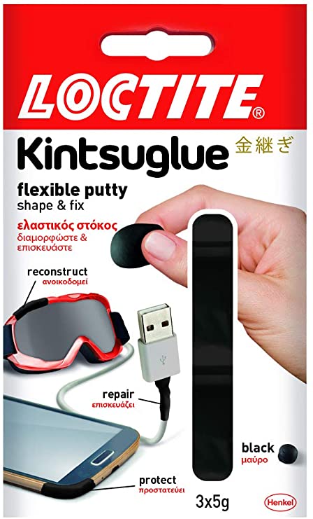 Loctite Kintsuglue, Flexible Black Adhesive Putty for Repairing, Reconstructing & Protecting Objects, Mouldable Repair Putty, Removable Waterproof Glue Putty, 3 x 5g