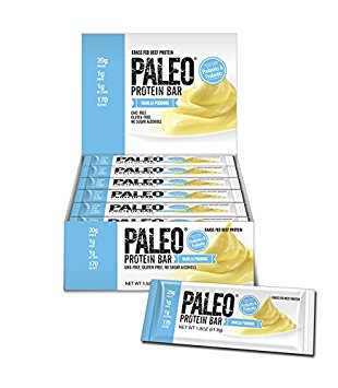 New! Paleo Protein Bar® (Vanilla Pudding) 12 Bars (20g Grass-Fed Beef) (Low Net Carbs) (w/Organic Prebiotics   Probiotics) (Gluten Free)