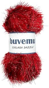 Eyelash Dazzle Fun Fur Yarn with Metallic Sparkle 100 Gram (3.53 Ounces) 120 Yards (110 Meters) (Red)