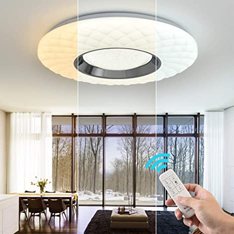 Horisun Dimmable LED Ceiling Light Modern Smart LED Ceiling Lamp with Remote Control Surface Mount Flush Lighting Fixture for Living Room, Bedroom, Office, Hallway, Kitchen, 1980lm, 15.75-Inch, 2.4G