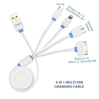 Multi Charging Cable, Gempion 3ft High Quality 4 in 1 USB Charger Connector for iPhone 6s, 6 Plus, 5S, Micro USB for Samsung Galaxy S6 S5 S4 Note 3 Power Bank Portable Charger and More (White & Blue)