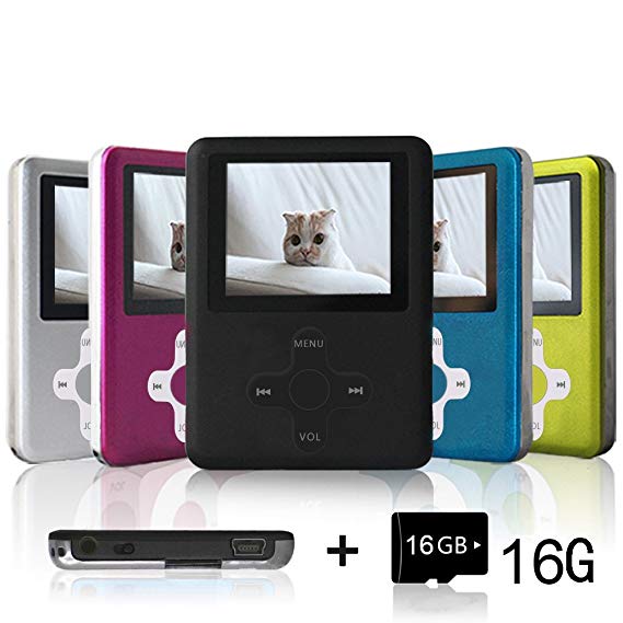 Lecmal Portable MP3 Player MP4 Player with 16GB Micro SD Card and FM radio Function, MP3 Voice Recorder, Media Player for Kids，Economic Multifunctional Music Player with Mini USB Port