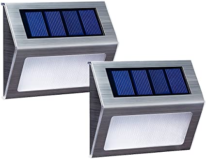 [Warm Light] Solar Lights for Steps Decks Pathway Yard Stairs Fences, LED lamp, Outdoor Waterproof, 2 Pack