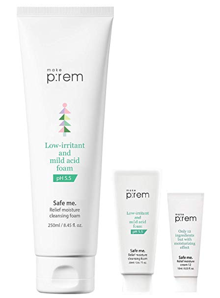 MAKEP:REM Safe Me. Relief Moisture Cleansing Foam (250ml / 8.45 fl. oz.) | Mild Acid pH 5.5 Facial Cleanser Suitable for Sensitive and Irritated Skin