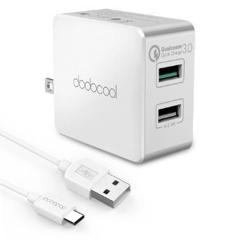 dodocool Quick Charge 3.0, 30W Dual USB Wall Charger (Foldable Plug) with Micro USB Cable 3.3 ft for LG,HTC,Xiaomi,iPhone,iPad and More