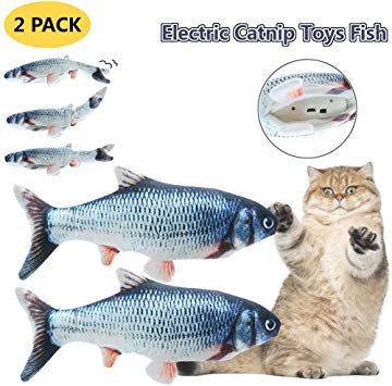 HLovebuy Catnip Fish Toys, Realistic Plush Simulation Electric Doll Fish,Cat Wagging Fish Realistic Plush Toy, Simulation Catnip Soft Interactive Chewing Toy for Cat/Kitty/Kitten