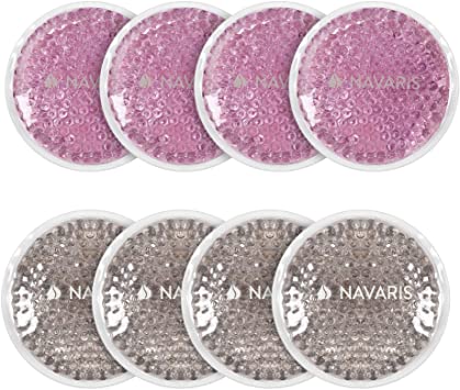 Navaris Round Gel Ice Pack Set - Set of 8 Small Soft Reusable Gel Ice Packs for Hot/Cold Use