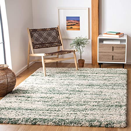 Safavieh Hudson Shag Collection 9' x 12' Ivory/Green SGH206Y Modern Non-Shedding 2-inch Thick Area Rug