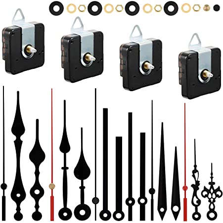 4 Pieces Quartz DIY Wall Clock Movement Mechanism Battery Operated Clock Motor Kit with 6 Sets of Hands (0.5 Inch/ 13 mm, Black, Red)