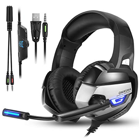 Mactrem Onikuma K5 Gaming Headset for PS4, XBOX ONE S, Stereo Gamer Headphones Noise Cancelling Over Ear with Mic and Volume Control for New Xbox One Computer Laptop Mac PlayStation 4 (Black）