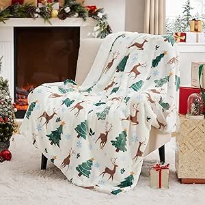 Bedsure Christmas Throw Blanket - Soft and Warm Sherpa Christmas Reindeer Throw Blankets for Couch, Sofa, Bed, Winter Blanket for Christmas, Decoration Gift Blanket 50"x60"