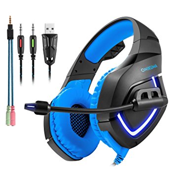 Gaming Headset Microphone ArkarTech PC Headphone Gamer with Mic 3.5mm Bass Stereo Volume Control LED for PC, Laptop, Tablet and Smartphone, PS4 (Splitter Adapter Free)
