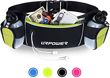 URPOWER Running Belt Multifunctional Zipper Pockets Water Resistant Waist Bag, with 2 Water Bottles Waist Pack for Running Hiking Cycling Climbing and for 6.1 inches Smartphones